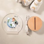 Luce notturna a LED personalizzata con nome e design dell'astronauta con foto base in legno decorazione per cameretta regalo di compleanno per bambini