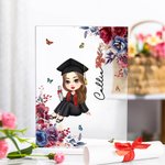 Plaque acrylique personnalisée en forme de dessin animé avec fleur de naissance et nom Cadeau d'anniversaire et de fin d'études pour diplômés