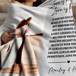 Personalisierte Liebe ist geduldig Kind Foto weiche Decke mit Namen und Datum Valentinstag Jahrestag Hochzeitsgeschenk für Paar werfen