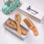 Set personalizado de cepillo y peine de madera para bebé con pinza para chupete y manta Regalo de Baby Shower para recién nacido
