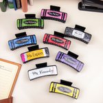 Personalised Glitter Crayon Pencil Notebook Design Claw Hair Clip with Name Hair Accessories Birthday Appreciation Gift for Women Teacher