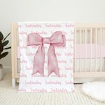 Personalized Girly Pink Coquette Bow Soft Throw Blanket with Repeating Names Trendy Home Decor Birthday Gift for Women Girls