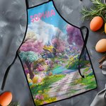 Personalized Spring Wonderland Castle House Outdoor Waterproof Kitchen Apron with Name Housewarming Mother's Day Cooking Gift for Women
