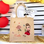 Cartone animato personalizzato Laureato Oroscopo Nascita Fiore Borsa di iuta con nome Laurea Regalo di compleanno per le donne