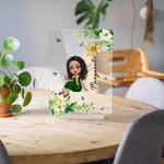 Plaque acrylique personnalisée en forme de dessin animé avec fleur de naissance et nom Cadeau d'anniversaire et de fin d'études pour diplômés