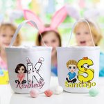 Gepersonaliseerde schattige cartoonfiguur Bunny Chick initiële emmer tas met naam paaseieren jacht mand verjaardagsfeestje Gunsten Gift voor kinderen
