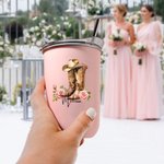 Personalized Birth Flower Western Cowgirl Boots Hat Design 10oz Wine Tumbler with Name Birthday Wedding Party Favor Gift for Women