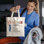 Gepersonaliseerde Cartoon Medische Karakter Canvas Tas met Naam en 3 zelfstandige naamwoorden Verjaardag Dankbaarheid Gift voor Verpleegkundige Arts Medisch Personeel