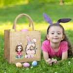 Personalisiertes Tote Bag Jute-Tasche Cartoon-Charakter Osterei Grasland mit Initialen Namen Party Gunst Ostereiersuche Geschenk für Jungen Mädchen