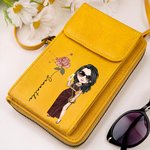 Personalized Fashion Cartoon Character Birth Flower Leather Portable Crossbody Bag Wallet with Zodiac Sign and Name Birthday Gift for Women Girl