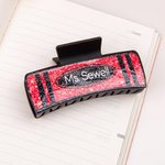 Personalised Glitter Crayon Pencil Notebook Design Claw Hair Clip with Name Hair Accessories Birthday Appreciation Gift for Women Teacher