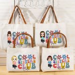 Personalizado de dibujos animados Cool Hermanas Bolsa de lona Tote con asa de cuero y el nombre de cumpleaños Accesorios de viaje Regalo para Mujeres Niñas