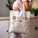 Gepersonaliseerde Cartoon Medische Karakter Canvas Tas met Naam en 3 zelfstandige naamwoorden Verjaardag Dankbaarheid Gift voor Verpleegkundige Arts Medisch Personeel