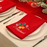 Personalized Christmas Bell Holly 100% Cotton Reusable Square Napkin with Name Table Decor Christmas Housewarming Gift for Family