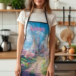 Personalized Spring Wonderland Castle House Outdoor Waterproof Kitchen Apron with Name Housewarming Mother's Day Cooking Gift for Women