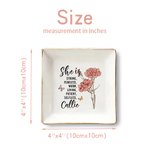 Personalized She Is Strong Birth Flower Square Ceramic Trinket Jewellery Dish with Name Birthday Affirmation Gift for Women