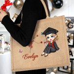 Cartone animato personalizzato Laureato Oroscopo Nascita Fiore Borsa di iuta con nome Laurea Regalo di compleanno per le donne