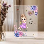 Plaque acrylique personnalisée en forme de dessin animé avec fleur de naissance et nom Cadeau d'anniversaire et de fin d'études pour diplômés