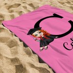 Personalized Multicolor Cartoon Graduate Initial Oversized Quick Dry Beach Towel with Name Graduation Beach Pool Party Gift for Women