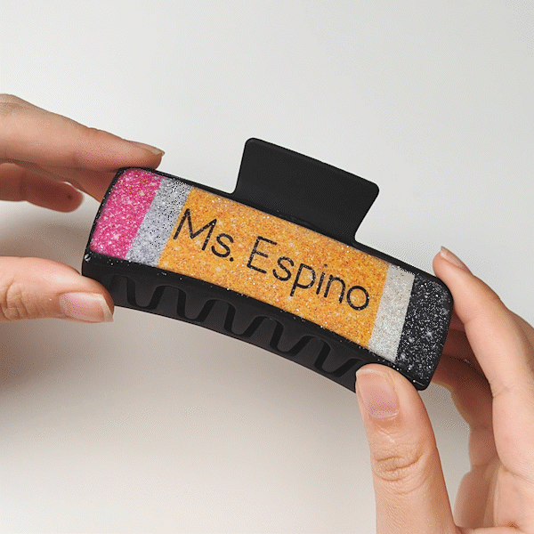 Personalised Glitter Crayon Pencil Notebook Design Claw Hair Clip with Name Hair Accessories Birthday Appreciation Gift for Women Teacher