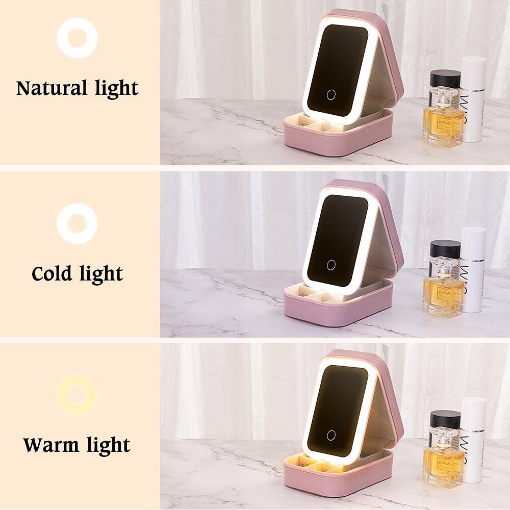 Cherbijou Personalized Leather Jewelry Box With LED Mirror - Birth Flower & Name, Travel Essential - View #7