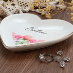 Personalized Birth Flower Heart Shape Ceramic Trinket Jewelry Dish with Name Birthday Wedding Home Decor Gift for Women Bridesmaids