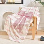 Personalized Girly Pink Coquette Bow Soft Throw Blanket with Repeating Names Trendy Home Decor Birthday Gift for Women Girls