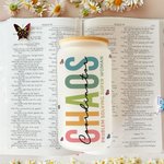 Personalized Chaos Coordinator Cartoon Character Birth Flower Name 20oz Frosted Glass Cup with Lid and Straw Birthday Gift for Women