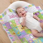 Personalized Cartoon Animal Alphabet Color Block Stitching Soft Throw Blanket with Name Home Decor Birthday Baby Shower Gift for Kids Baby