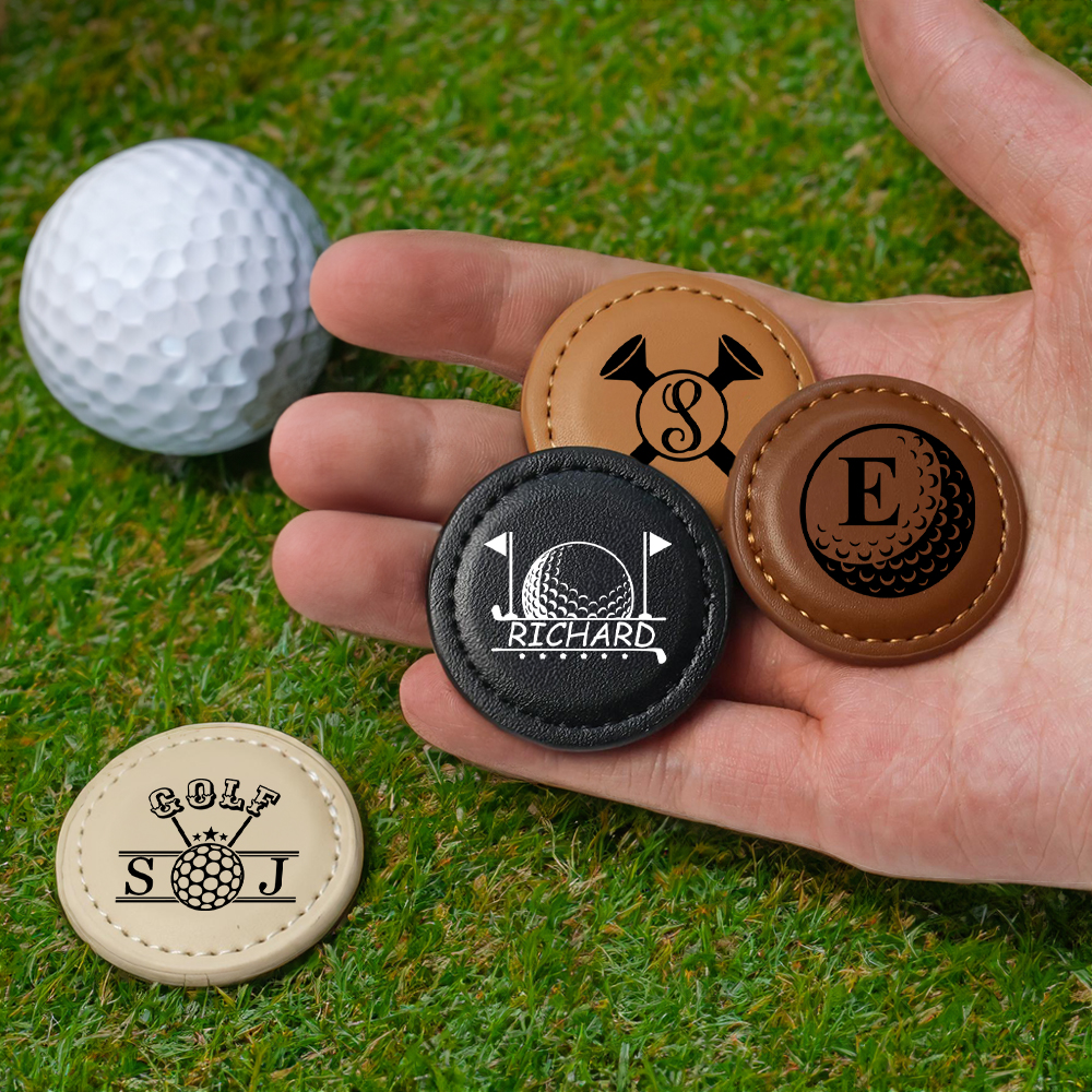 Personalizzato Golf Clubs Monogram Leather Magnetic Golf Ball Marker con iniziale e nome Club Birthday Father's Day Gift for Golf Players Lovers
