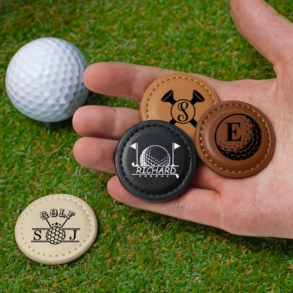 Gepersonaliseerde Golfclubs Monogram Leer Magnetische Golfbal Marker met Initialen en Naam Club Verjaardag Vaderdag Gift voor Golfspelers Lovers