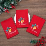 Personalized Christmas Bell Holly 100% Cotton Reusable Square Napkin with Name Table Decor Christmas Housewarming Gift for Family