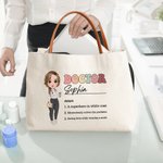 Personalized Cartoon Medical Character 3 Nouns Canvas Tote Bag with Name and Leather Handle Birthday Gratitude Gift for Nurse Doctor Medical Staff