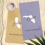 Personalized Multicolor US State Map Super Absorbent Beach Towel with Name and Text Beach Travel Accessories Gift for Women Men