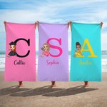 Personalized Multicolor Cartoon Graduate Initial Oversized Quick Dry Beach Towel with Name Graduation Beach Pool Party Gift for Women