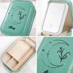 Personalised Zodiac Birth Flower Leather Name Jewellery Box with Adjustable LED Makeup Mirror Travel Essentials Birthday Gift for Women Girls