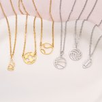 Personalized Dainty Football Baseball Basketball Pendant Necklace with Zircon Initial Game Day Accessories Birthday Team Gift for Ball Sports Lovers