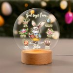 Conejito Personalizado Carrera Dios Dice Yo Soy Nombre LED Luz de Noche con Base de Madera Decoración de Guardería Cumpleaños Pascua Regalo para Niños