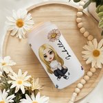 Personalized Chaos Coordinator Cartoon Character Birth Flower Name 20oz Frosted Glass Cup with Lid and Straw Birthday Gift for Women