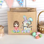 Personalisiertes Tote Bag Jute-Tasche Cartoon-Charakter Osterei Grasland mit Initialen Namen Party Gunst Ostereiersuche Geschenk für Jungen Mädchen