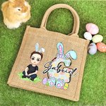 Personalisiertes Tote Bag Jute-Tasche Cartoon-Charakter Osterei Grasland mit Initialen Namen Party Gunst Ostereiersuche Geschenk für Jungen Mädchen