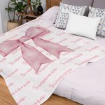Personalized Girly Pink Coquette Bow Soft Throw Blanket with Repeating Names Trendy Home Decor Birthday Gift for Women Girls
