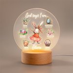 Conejito Personalizado Carrera Dios Dice Yo Soy Nombre LED Luz de Noche con Base de Madera Decoración de Guardería Cumpleaños Pascua Regalo para Niños