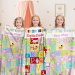 Personalized Cartoon Animal Alphabet Color Block Stitching Soft Throw Blanket with Name Home Decor Birthday Baby Shower Gift for Kids Baby