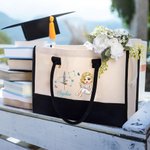 Personalisierte Cartoon Absolvent Horoskop Geburt Blume Canvas große Tragetasche mit Namen Geburtstag Graduierung Geschenk für Frauen