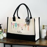 Personlig blomma Hårtork Hårstylistverktyg Canvas Tote Bag med namn Födelsedagspresent för frisör Hairstylist