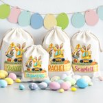 Personalizzato Cute Bunny Ears Excavator Design Drawstring Treat Bag con nome multicolore Festa di compleanno di Pasqua Regali per bambini