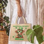Personalisierte Lucky Shamrock St. Patrick's Day Hochland Kuh große Jute Tragetasche mit Namen und Text Irish Festival religiöses Geschenk für Familie Freunde