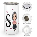 Personalised Multicolour Butterfly Cartoon Character Initial 12oz Insulated Name Sippy Cup with Lid and Handle Birthday Caring Gift for Elderly