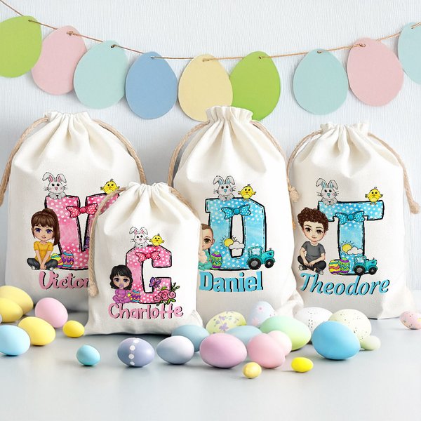 Sac à goûter personnalisé avec nom et prénom pour Pâques Cadeau d'anniversaire pour garçon fille